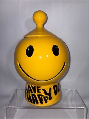 McCoy Yellow Smiley Face Cookie Jar With Lid Have A Happy Day 70's Vintage